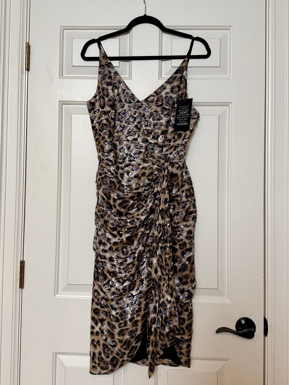 NWT WHBM Leopard Metallic Faux Wrap Cocktail Dress 6P White House Black Market